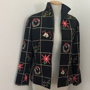 MAK New York black embroidered Christmas holiday jacket 10